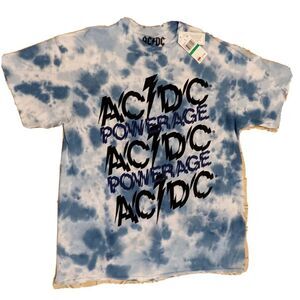 AC/DC Powerage T-Shirt Men's Size Lg Blue White Tie-Dye Cotton Short Sleeve NEW